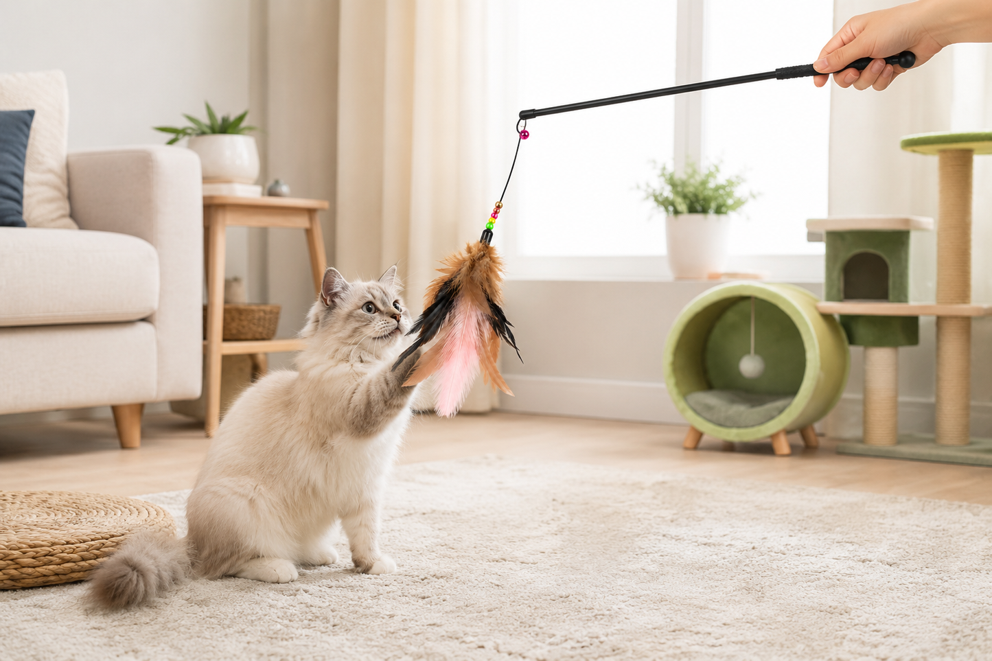 Feather Cat Teaser Wand Toy – Interactive Play Stick