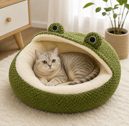 Frog Shape Hooded Pet Cave Bed For Cats And Small Dogs