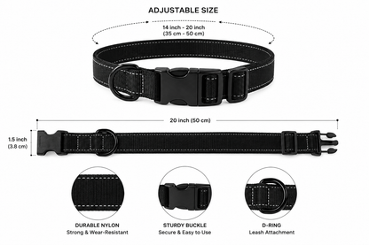Reflective Adjustable Dog Collar – Nylon With Quick-Release