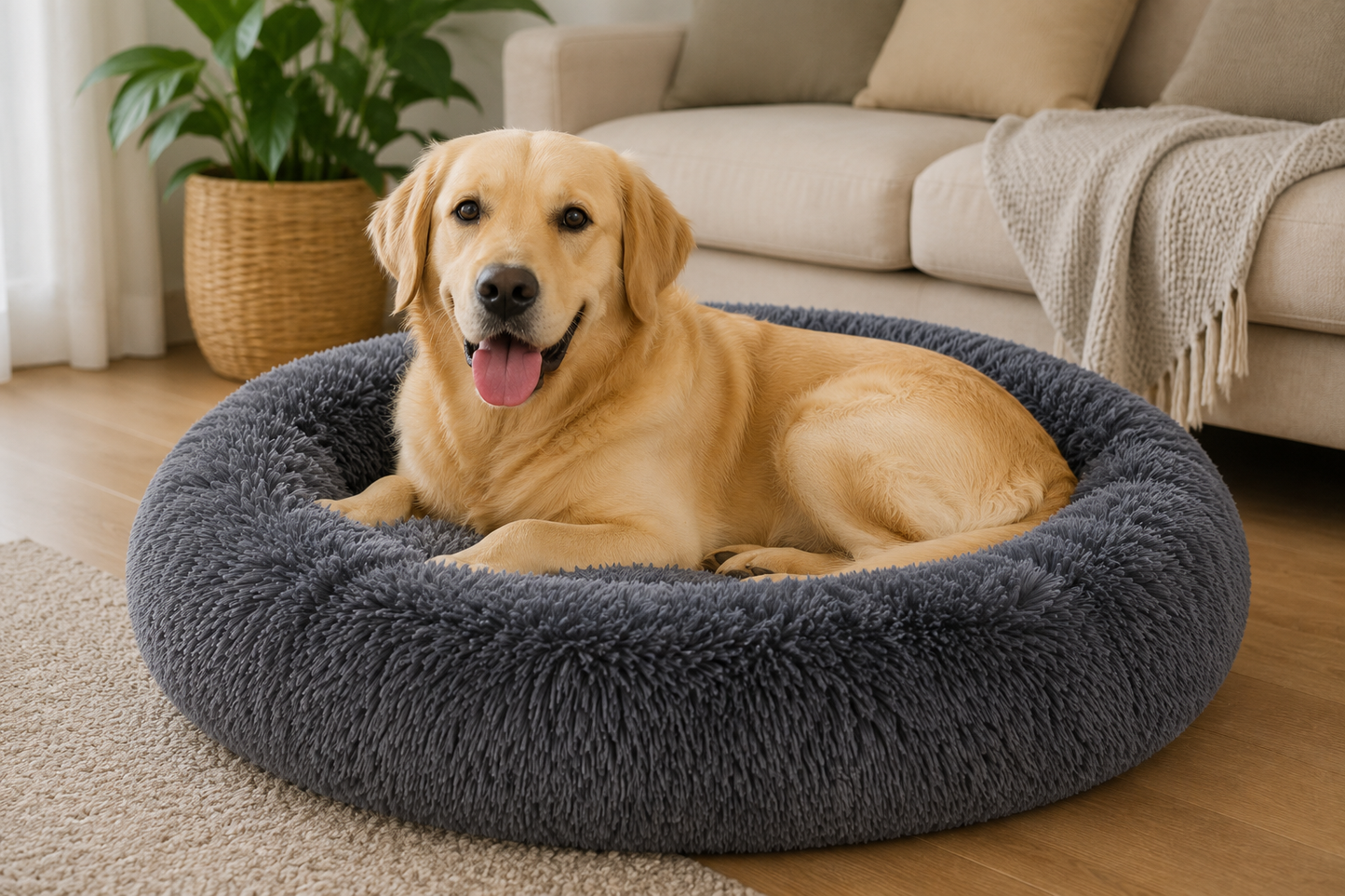 Round Plush Pet Bed – Soft Washable Dog & Cat Nest