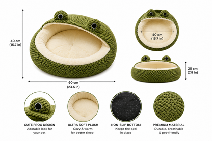 Frog Shape Hooded Pet Cave Bed For Cats And Small Dogs