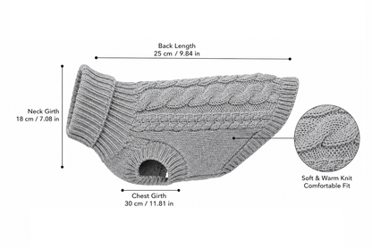 Cable Knit Dog Sweater – Soft Pullover for Small Dogs
